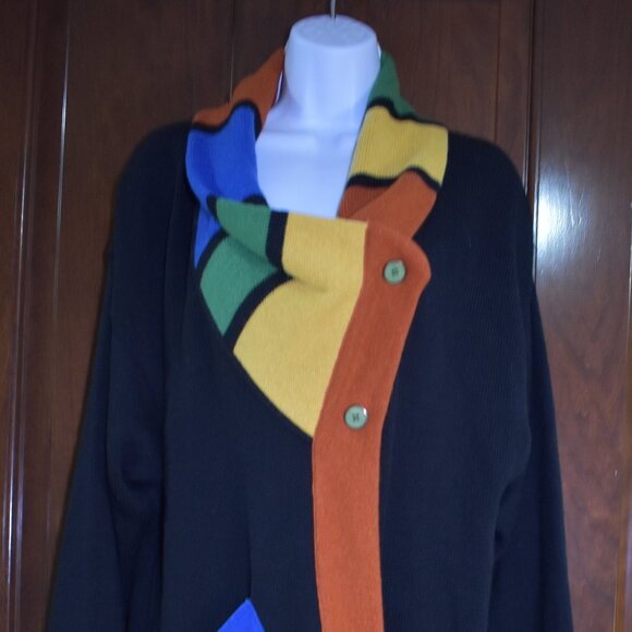 VTG CRISCA by Escada Fish Print Color Block Wool Cardigan Sweater Sz Large Rare - Picture 15 of 16